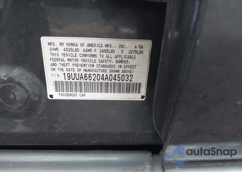 2004 Acura Tl z USA, uszkodzony, nr VIN 19UUA66204A045032